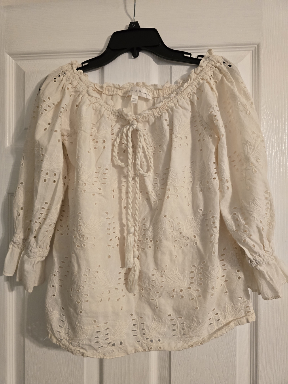 Chelsea & Theodore Cream Eyelet Peasant Blouse